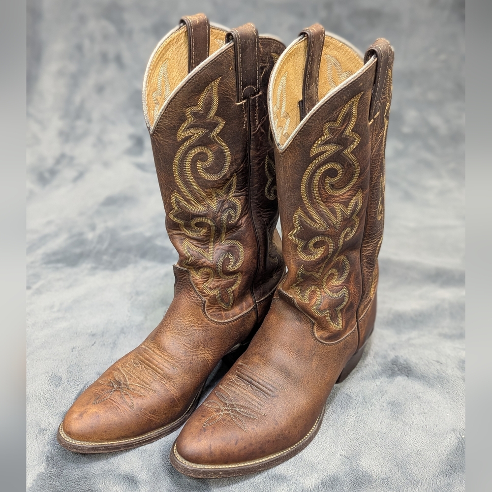 Justin 2253 Classic Cowboy Western Pull On Brown Leather Men’s Boots Size 9